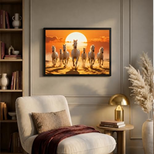 Image of Suneree 7 Horse Vastu Wall Painting (Landscape Collection) (Natural, Design 16, 48L x 33W cm)