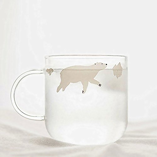 Fecihor Glass Mug Milk Cup with Handle Cute Cup with Polar Bear Print