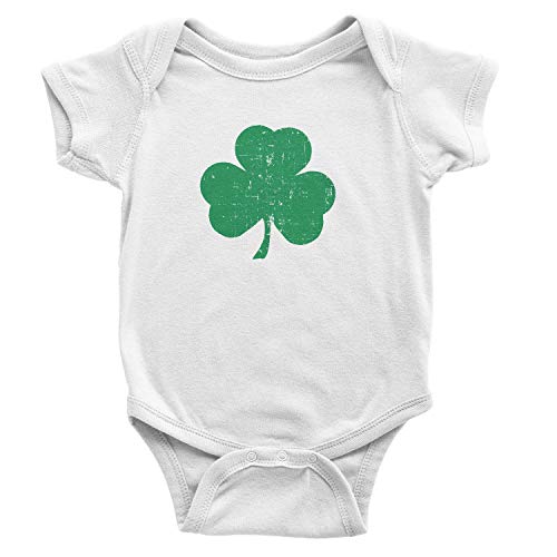 NYC FACTORY Shamrock Baby Bodysuit (White, Distressed Design, 12m)