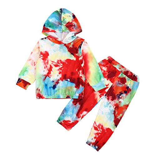 Sweatshirt+Pants Outfits Baby Infant Winter Boys Tie-Dye Girls Hooded Girls Outfits&Set Baby Girl Clothe (Red, 6-9Months)