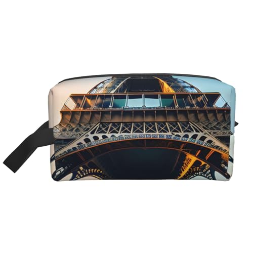 Borsa portaoggetti con stampa di meditazione yoga, borsa da viaggio per cosmetici, kit Dopp, organizer per articoli da toeletta, borsa portatile con cerniera, Foto Torre Eiffel di Parig, taglia unica