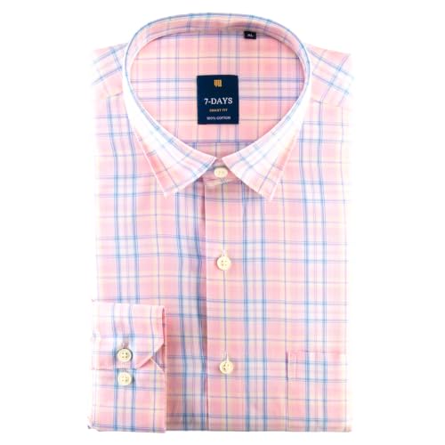Image of 7-DAYS Men's Premium Check Shirt - 100% Cotton, Tailored Fit (Between Slim & Regular), Full Sleeve, with Pocket - Smart Office & Casual Look