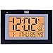 hito 9.5” Large Digital Battery Atomic Alarm Clock Desk Wall Clock Self Setting Dual Alarm Auto Night Light 6 Timezones Date Day Indoor Temperature Humidity Adjustable Brightness (Black2)