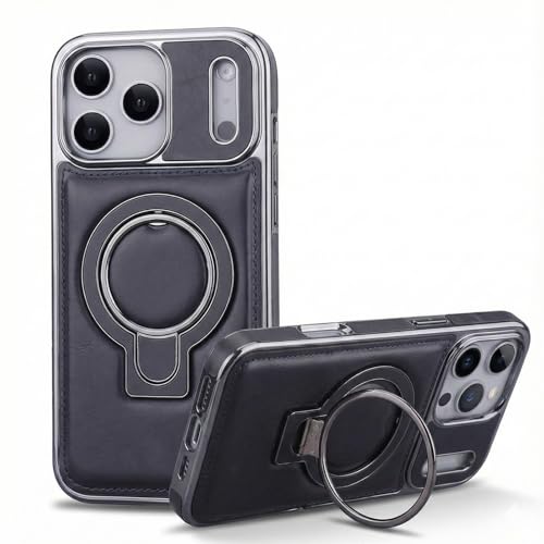 Protection iPhone 17 antichoc Magsafe en cuir bleu mince avec support caché