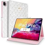 Changjia iPad Pro 11 Inch Case 2022/2021/2020/2018, Cute Crown Bling Diamond PU Leather Smart Auto Sleep/Wake Stand Shockproof Cover for iPad Pro 11 Inch, White