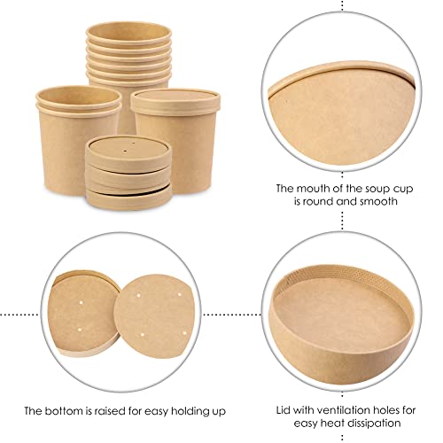 Mnuizu 8Oz 75 Pack Paper Soup Cups Disposable Kraft Paper Food Containers With Vented Lids Ice Cream Cups Paper Soup Containers To Go Paper Soup Cups Perfect For Hot Soup,Rice,Ice Cream,Etc. #TOP2