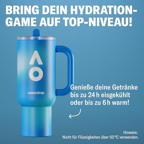 waterdrop® Australian Open 2026 Trinkflasche 1,1L - Edelstahl Isolierflasche mit Strohhalm & Griff, Auslaufsicher, Hält 12h Kalt & 6h Heiß - Ideal für Sport, Reisen, Büro, Fitness, Zuhause, BPA-frei 4