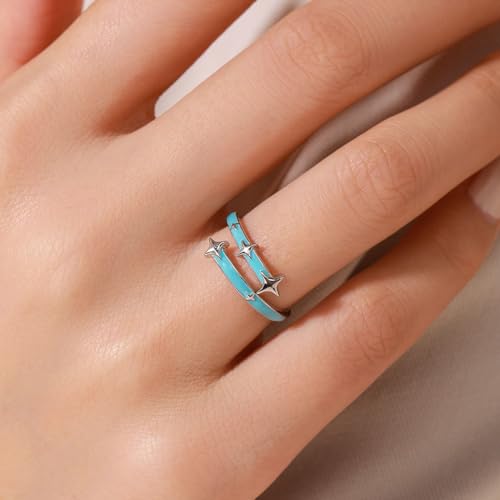 Kokoma Star Sterling Silver Ring for Women Blue Enamel Meteor Engagement Promise Band Open Statement Rings Expandable2