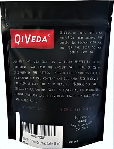 QiVeda Colima Salt | Premium Fine Grade Unrefined Mexican Sea Salt - 6oz (170g)