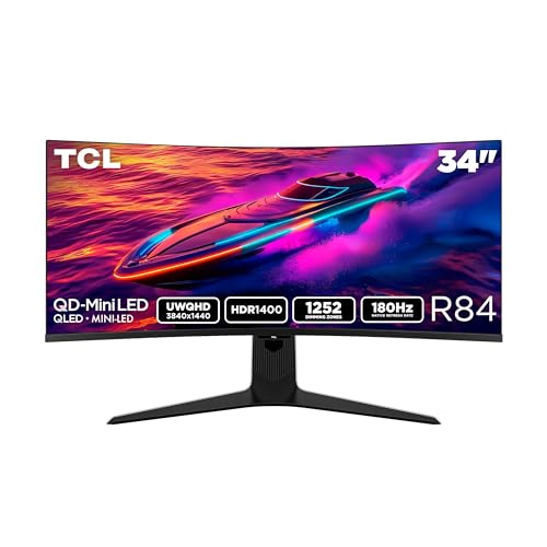 TCL 34” R84 Series QHD HDR QD-Mini LED Curved Gaming Monitor (2025