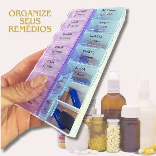 Caixa Organizador Porta Comprimido Remédio Vitaminas Semanal 2 x Por Dia Manhã e Noite Premium - Mar