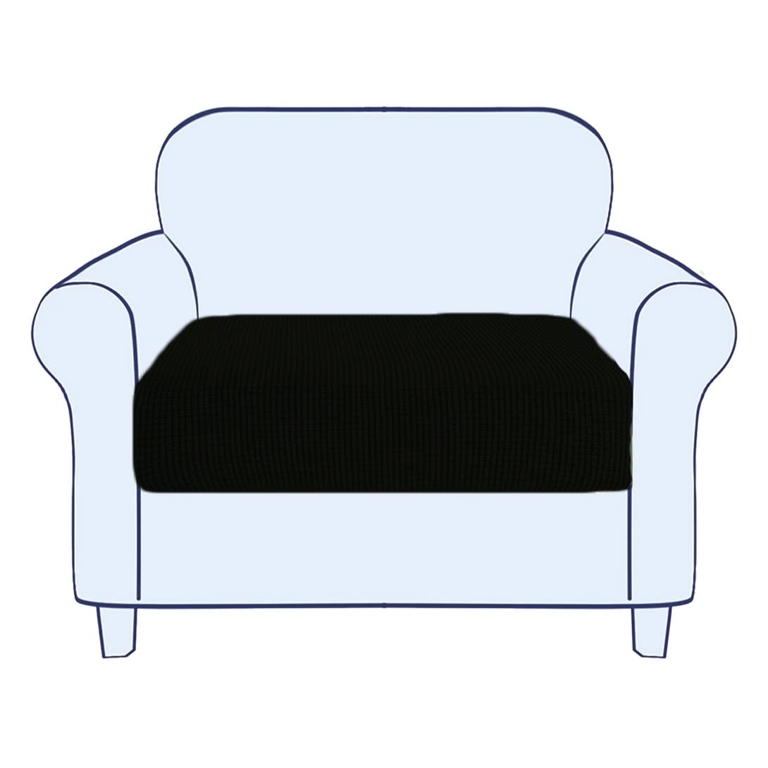 Ggoty Black Elastic Sofa Cushion Covers,High Stretch Sofa Seat Cover,Non-Slip Couch Slipcovers Replacement For Sofa Protector (Large 2 Seater(95-135Cm),)