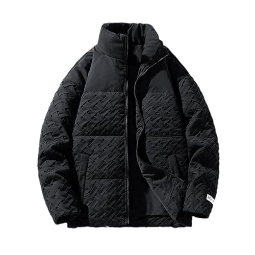 BoShiNuo Jaqueta masculina moderna grossa de inverno para casais, design simples sem chapéu, Preto,