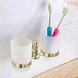 Leyden Wall Mount Bathroom Golden Ti-PVD Finish Brass Material Double Tumbler Toothbrush Holder