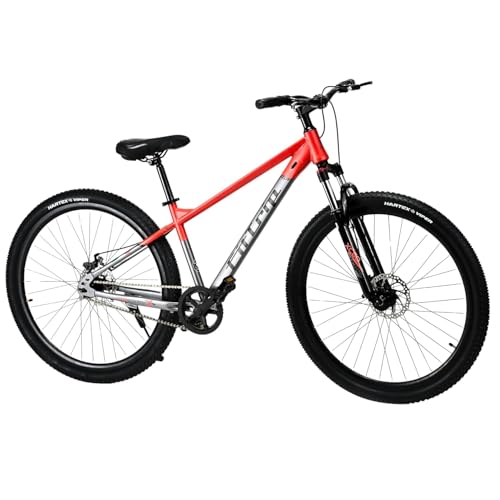 Image of FitTrip Fox Rush 27.5T | Single Speed MTB | Jak 7 Dual Disk Brakes | Lockout Suspension I 1030 Alloy Frame w /Internal Cabling | Unisex (Rosso Red, 27.5)
