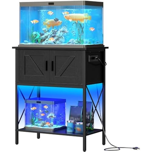 HOOBRO 20 Gallon Fish Tank Stand with Power Outlets and LED Light