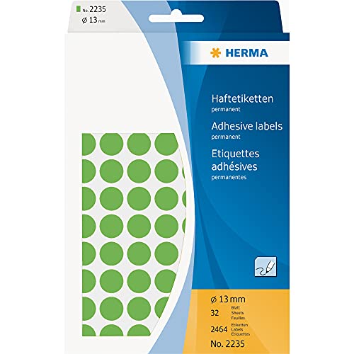 HERMA Markierungspunkt, Handbeschriftung, selbstklebend, Ø: 13 mm, grün (2.464 Stück), Sie erhalten 1 Packung á 2464 Stück