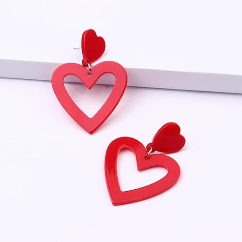 Lkingel Acrylic Red Double Hearted Earrings For Women Hypoallergenic Acrylic Double Hearted Earrings Dangling Water Drops Heart Dangle Earrings Statement Colorful Love Heart Dangle Drop Earrings For Women #TOP6