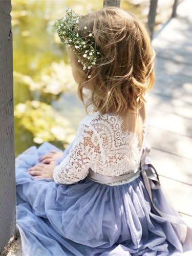 Image of 2Bunnies Girl Peony Lace Back A-Line Straight Tutu Tulle Party Flower Girl Dress