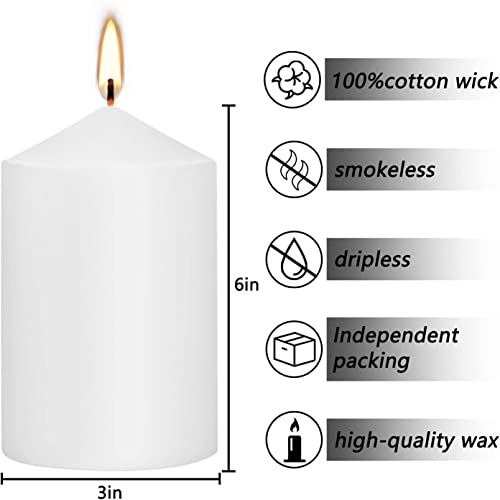 White Pillar Candles - 6 Pack | 3X6” Pillar Candles For Lantern Home Décor, Kitchen Decoration, Fireplace, Wedding Aesthetic, Centerpiece | Non Scented Decorative Pillar Candles #TOP2