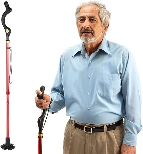 Medical king Walking Cane for Men and Walking Canes for Women Special Balancing - 10 Adjustable Heights - Self Standing Folding Cane Portable Collapsible Cane Comfortable (Red)