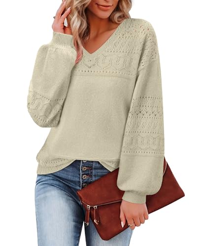 Messic Womens Pullover Sweaters 2025 Casual Long Sleeve V Neck Lightweight Loose Knit Tops2