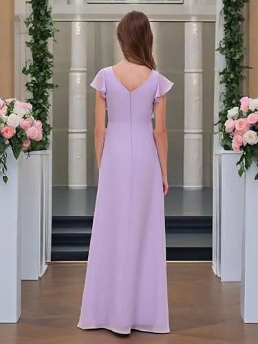 Chiffon Junior Bridesmaid Dresses for Wedding Kids Ruffle Sleeve A-Line Flower Girl Dress Long Princess Pageant Gowns3