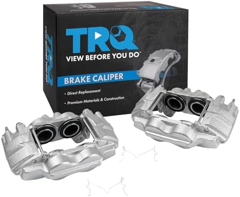 TRQ front caliper pair showing direct-fit housing for DIY replacement