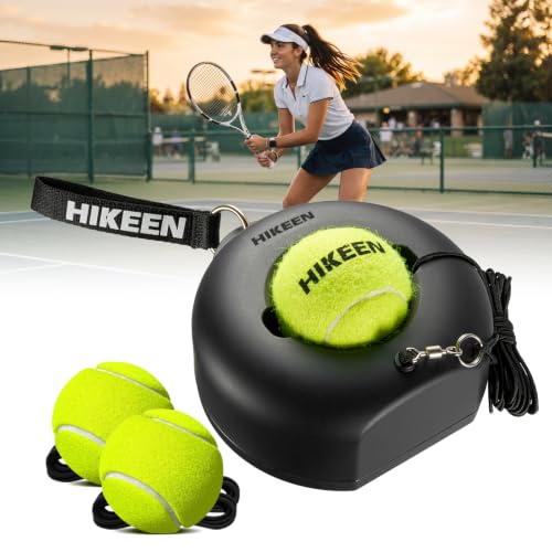 Hikeen Premium Tennis Trainer Rebound with Metal Base,Portable Solo Tennis Trainer Set with 3 Highly Elastic String Balls,Tennis Practice Equipment for Adult Kids an Beginners-Black