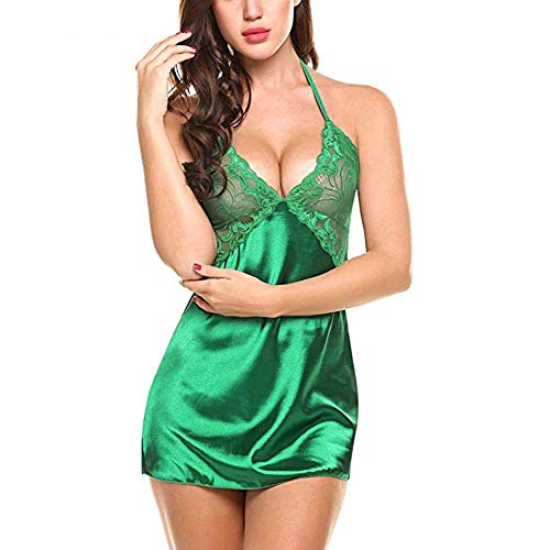 Nuisette érotique sublimante en soie et dentelle florale verte pour femme