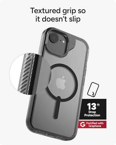 Image of ZAGG Santa Cruz Snap Case for iPhone 17e / 16e / 15 /14 / 13 - Slim, 13ft Drop Protection, Wireless Charging Compatible, Graphene Strength, 70% Recycled Material, Anti-Scratch, Secure Grip, Clear, Black