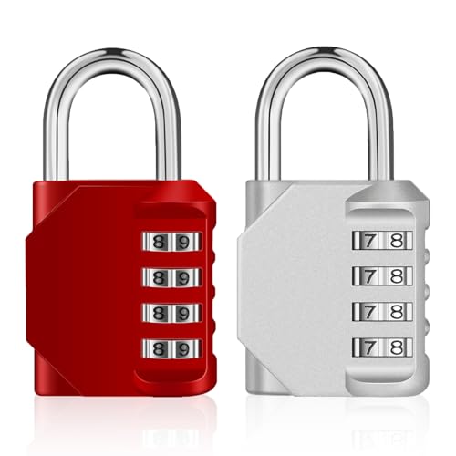 Image of ZHEGE Combination Padlock 2 Pack, 4 Digit Lock for Locker (Silver & Red) | School Gym Lock, Outdoor Waterproof Combo Lock