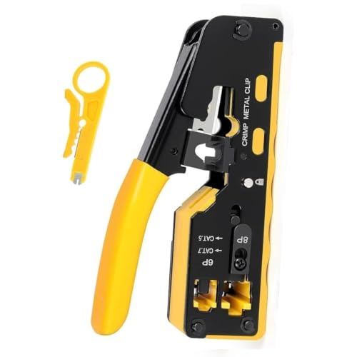 Image of COMTECH Cat7 RJ45 PassThrough Crimping Tool | All-in-One RJ11 /RJ12 Standard Ethernet Crimper with Wire Stripper Cutter Network LAN Cable Crimping Plier for Cat7, Cat6A, Cat6, Cat5e Connector