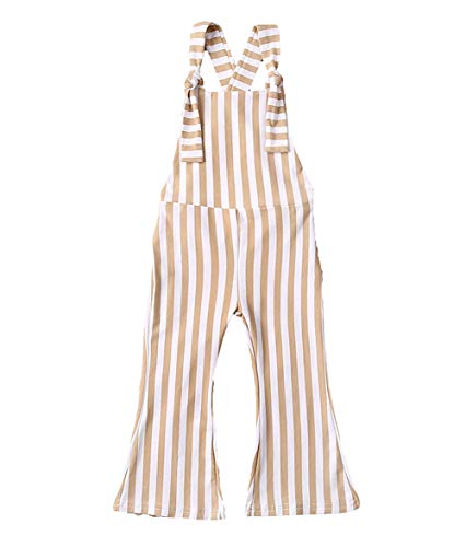 ZAXARRA Toddler Baby Girl Stripes Bell-Bottom Jumpsuit Romper Overalls Long Pants Outfits (6-12 Months, Brown)