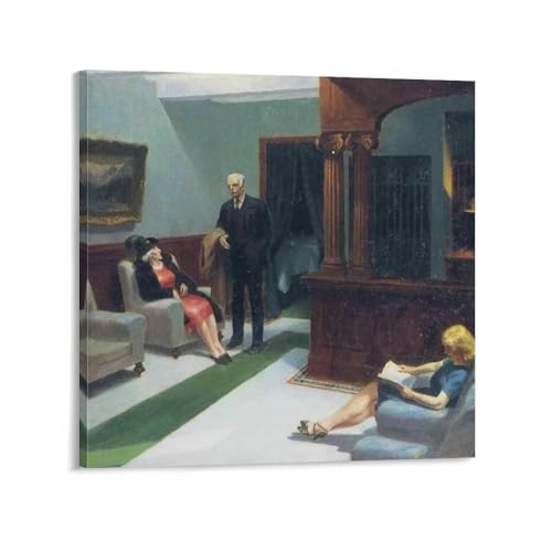 エドワード・ホッパー ホテルロビー 絵画ポスター パネル キャンバス 壁アート ホームアートワーク すぐに掛けられます16x16inch(40x40cm)