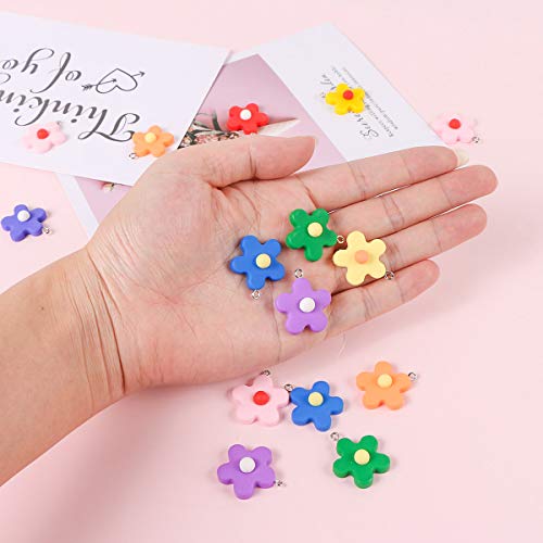 Colorful Flower Resin Pendant Charms, BENBO 40Pcs 10 Colors Flower Dangle Beads Pendants Keychain Necklace Floral Candy Charm for DIY Jewelry Making Crafting - Thumbnail 7