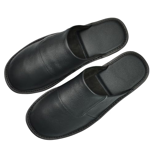 Hwayslon Leather Slippers Men's Women's Leather Room Shoes Natural Cowhide Luxury Solid Color Unisex3