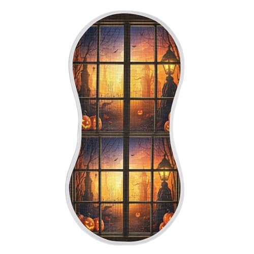 Muslin Burp Cloth for Baby 2PCS Halloween Window Scene Super Absorbent Burping Cloths, Bibs for Newborn Boys Girls2