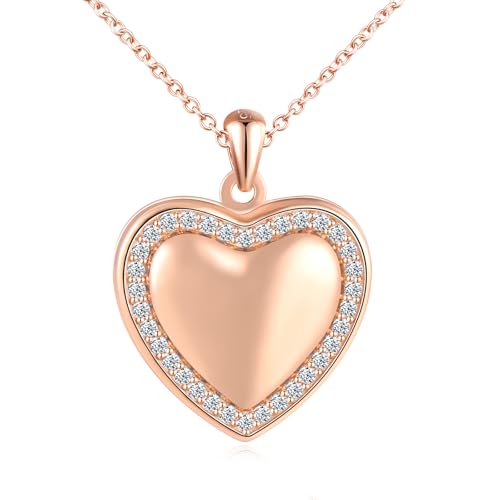 VIKILEE Cœur Collier Photo Femme Filles Argent 925 Pendentif Porte Photo avec Etincelant Zircon Personnalisé Médaillon Collier Bijoux Tendance Cadeau pour...