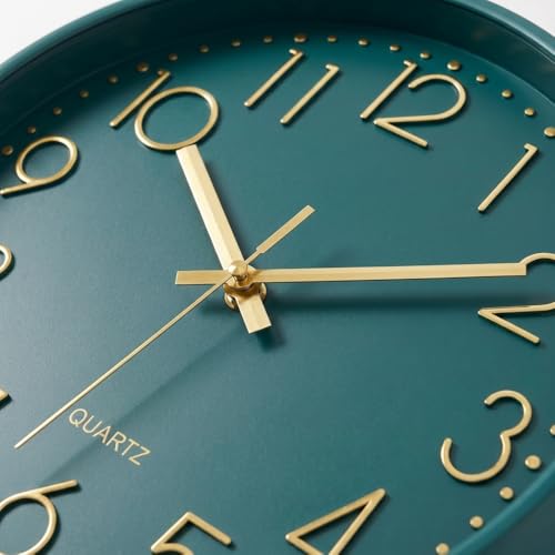 Image of STAR WORK Premium Wall Clock 10 inch Inch Silent Non-Ticking Quartz Movement | Easy to Read 3D Numbers | Modern Analog Clock for Home Decor, Living Room, Bedroom, Office (Green Gold, 10-Inch (25Cm)