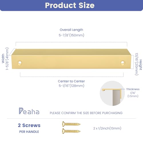 Image of Peaha 30 Pack Kitchen Cabinet Handles 5-1 /16 inch Matte Gold Pulls Edge Pulls | Gold Cabinet Handles Finger Pulls for Cabinets Modern Hidden Aluminum Alloy Dresser Drawer Handles Closet Bedroom