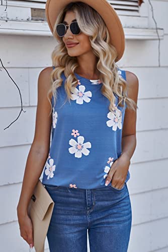 Ecrocoo Women Tank Tops Fashion Cute Sleeveless Round Neck Summer Loose Casual Vests Girls Blouses Shirt,Sky Blue L #TOP3