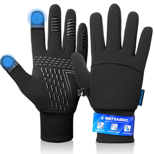 WATSABRO Fahrradhandschuhe Winter, Laufhandschuhe-Touchscreen mit Anti-Verlust Clip – Winddichte Sport Handschuhe für Herren & Damen zum Radfahren, Laufen und Outdoor-Aktivitäten - L