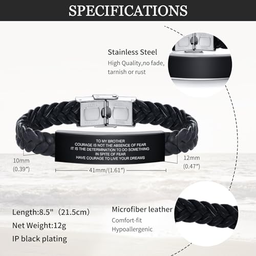 to My Brother Gift Bracelet Inspirational Message Engraved Stainless Steel with Braided Leather Bracelet for Mens Always Remember You are Braver Than You Beleive Engraved Adjustable - Image 5