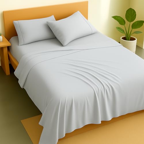 Image of Premium Cotton Bedsheet Set - King Size 102x108 Inches, Light Grey | Lightweight, Super Soft & Wrinkle-Free | Includes 2 Pillow Covers