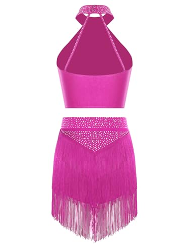 Ensemble danse latine rose vif costume deux pièces fluide - 3