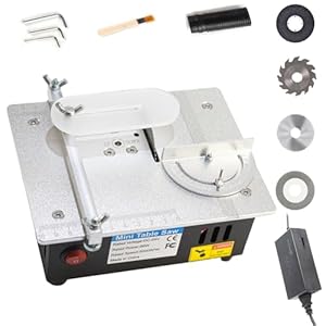 Mini Table Saw, RTOVZON 96W Mini Desktop Electric Saw Cutter 7.1″x5.5″, Cut Thickness Adjustable Precision Craft Table Saw with Speed & Angle Adjust 4* Blades, Available for Wood/PCB/Acrylic/Plastic