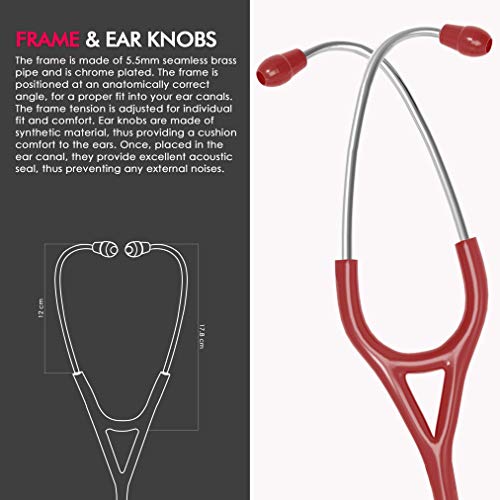 Image of ELKO EL-060 CARDIO III SS Stainless Steel Acoustic Stethoscope | Two-Way PVC Tubing | Double Sided Chestpiece For Adult & Pediatric Patient | Doctors & Medical Students (Red)