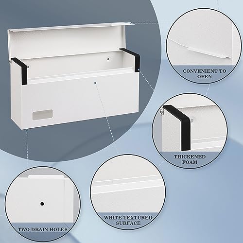 Image of xydled Wall Mount Mailboxes for Outside, Steel Hanging Metal Mail Box,White | Textured Modern Post Box Package Drop Box for Outdoor House Home, ideal for magazines and mail storage, 14.56''x7.1''x4''