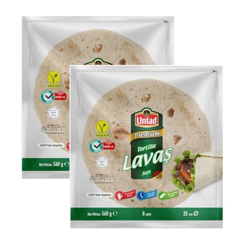 Untad Premium Tortilla Lavaş; Soft, Vegan, Helal, 25 cm, 8 Adet, 560 g, 2 Paket